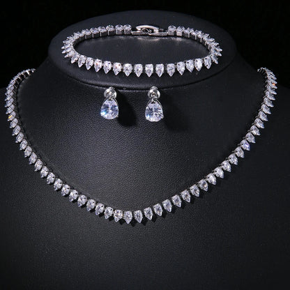 ZAKOL Gorgeous Buling AAA Clear Round Cubic Zirconia Wedding Bridal Necklace Earrings Party Jewelry Set for Women - Sliver Co