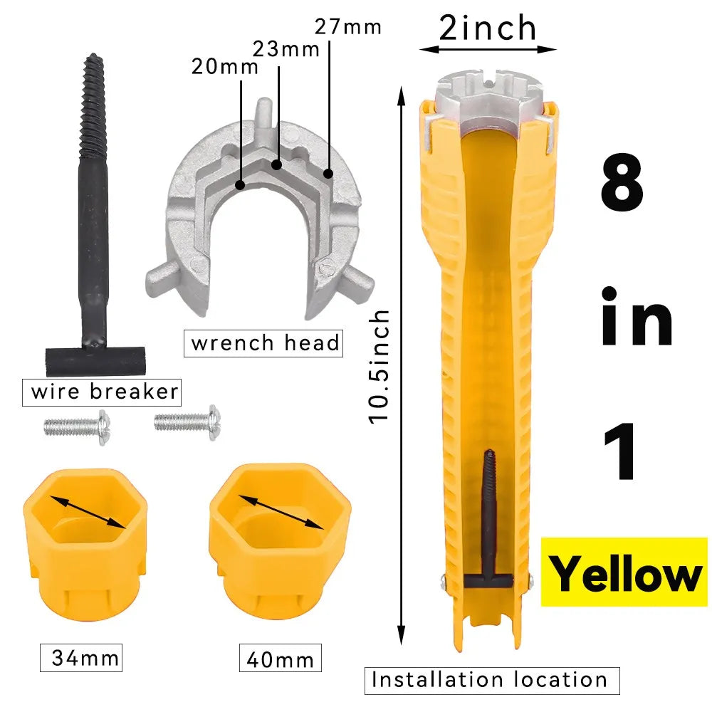 8 In 1 Flume Wrench Anti-slip Kitchen Sink Repair Tools Bathroom Faucet Assembly Key Plumbing Installation Wrench - 8 in 1 YE
