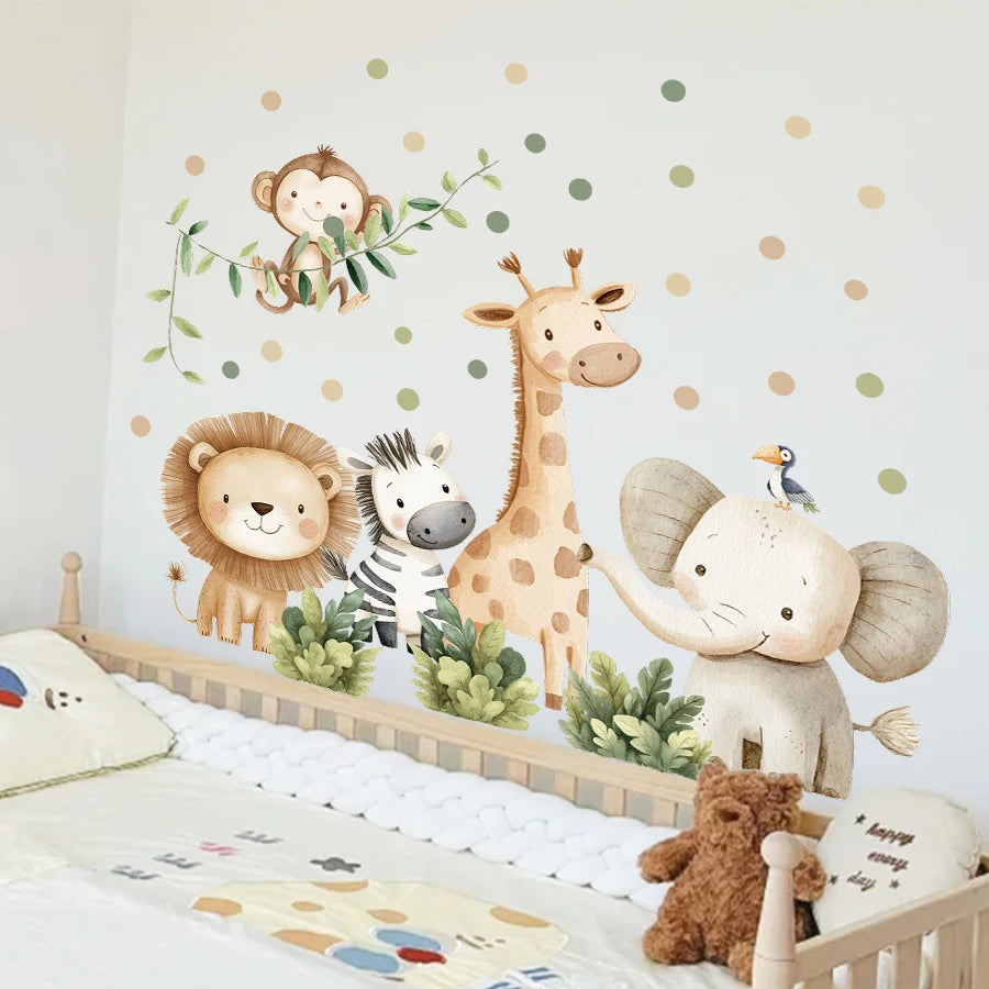 Cartoon Jungle Animal Wall Stickers - Home Decoration Removable Decals For Kids Room, Nursery Decor Wall Art