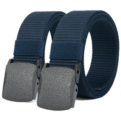Military Automatic Buckle Nylon Belt Outdoor Hunting Multifunctional Tactical Canvas Belt Men Belt - 2PC QT3 blue