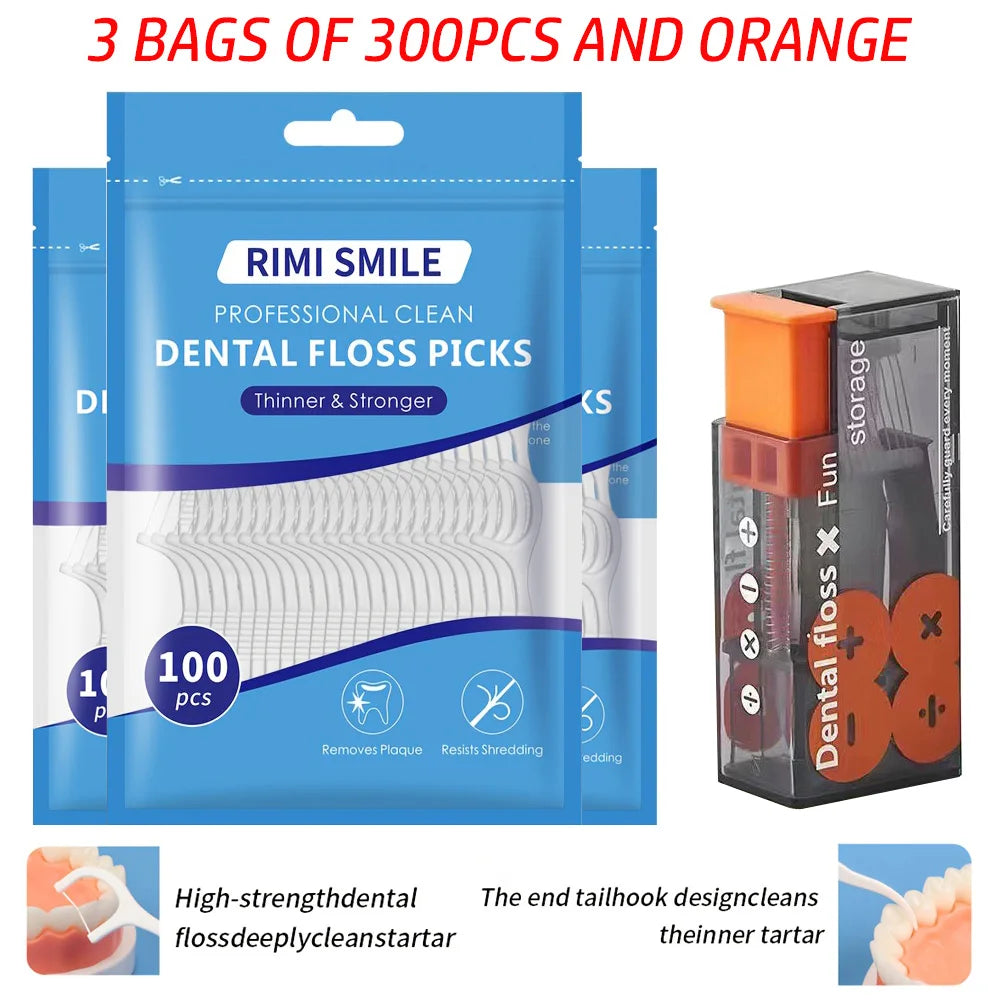 (Affordable) 50/100/300 PCS-RIMI Smile Floss - Comes with Automatic Floss Box - Convenient to Carry When Going Out - 300PCS A