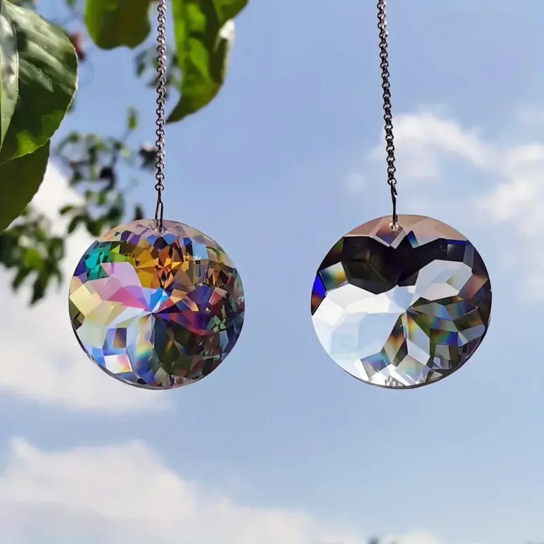 2pcs, Round Crystal Sun Catchers, Glass Prism Hanging Sun Catchers, Rainbow Maker For Window, Balcony, Kitchen, Garden Decora