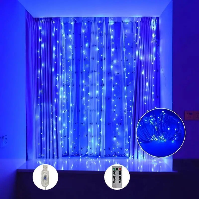 Christmas Home Decoration USB 8 Modes Fairy Garland Lights LED Curtain String Lights with Remote Control for Bedroom Wedding 