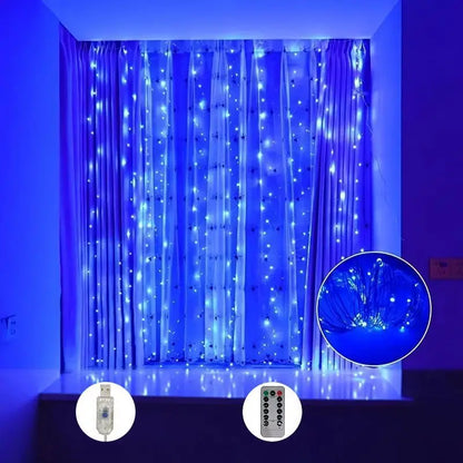 Christmas Home Decoration USB 8 Modes Fairy Garland Lights LED Curtain String Lights with Remote Control for Bedroom Wedding 