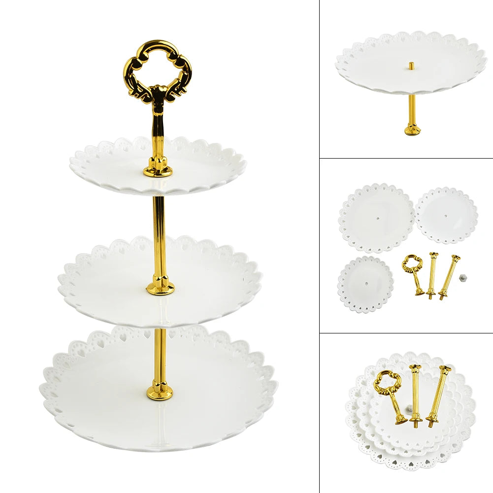 3 Layer Cake Stand Fruit Plate Tray Display Birthday Party Dessert Wedding - White trumpet
