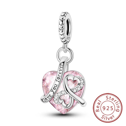 925 Sterling Silve Charms Beads Forever Love Heart Sister Family Life Charms Dangle For Bracelet Woman Jewelry Gifts