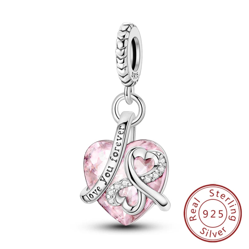 925 Sterling Silve Charms Beads Forever Love Heart Sister Family Life Charms Dangle For Bracelet Woman Jewelry Gifts - KTC129