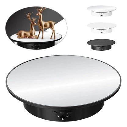 3 Speeds Electric Rotating Display Stand Mirror 360 Degree Turntable Jewelry Holder Battery/USB Power for Photography Shootin
