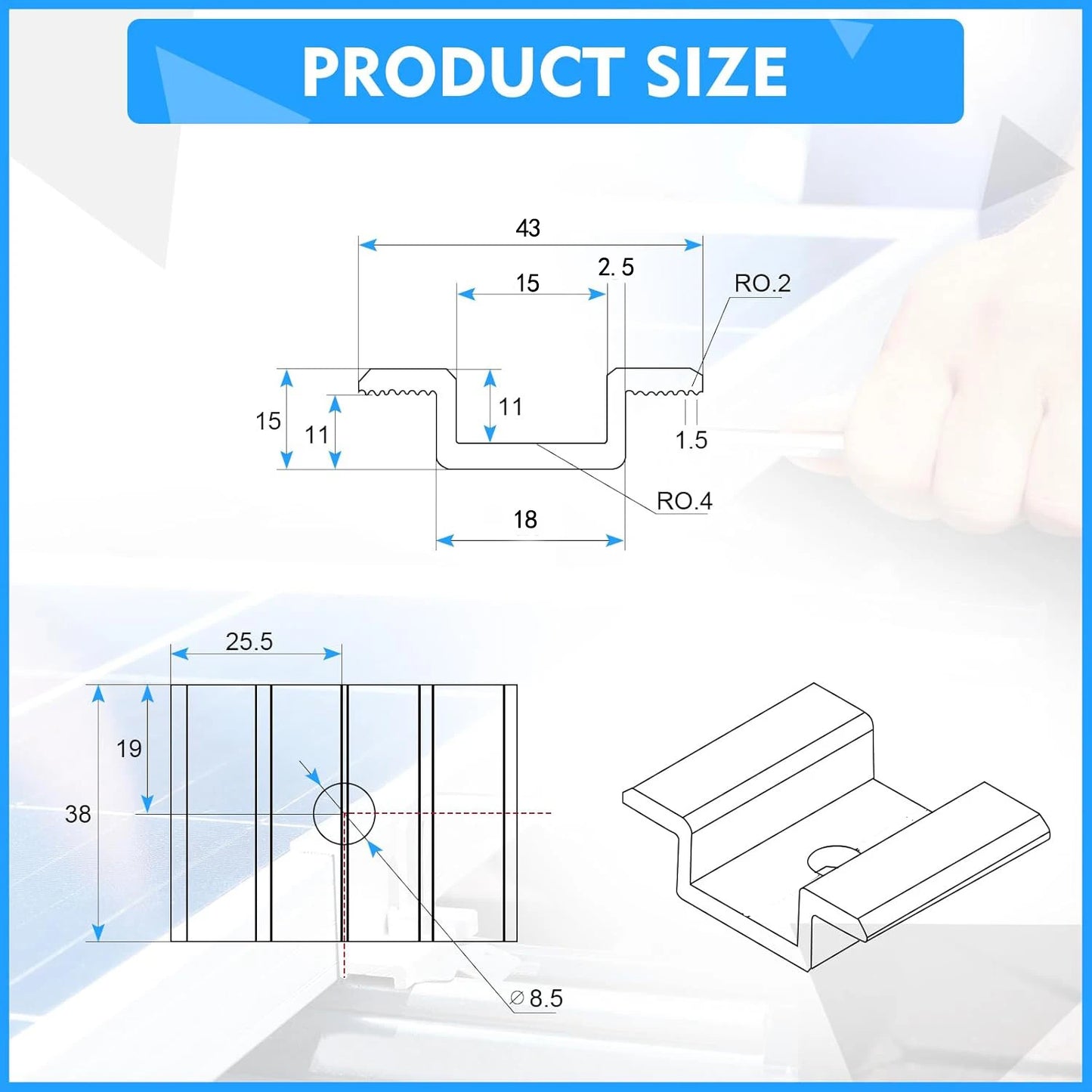 48/24/12pcs Solar Panel Mid Clamps Photovoltaic Panel Bracket PV Panel Mid Clamp Aluminum Solar Clips For Fixed 35-50mm Frame