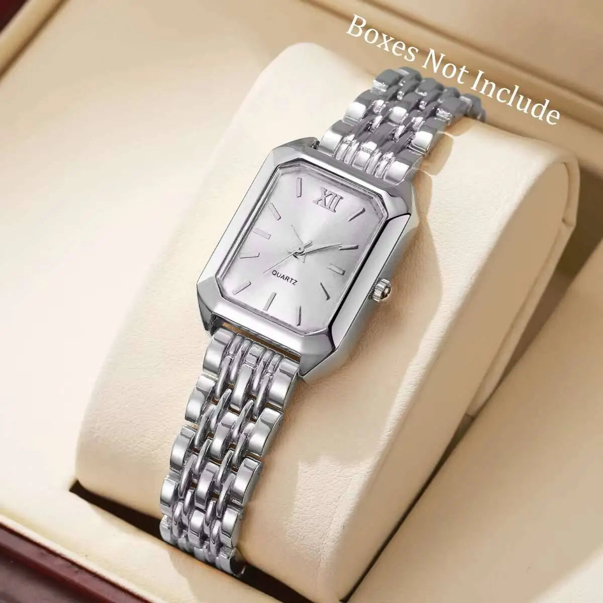 Fashion Rectangle Women Quartz Watch Luxury Analog Wristwatches Reloj Mujer Girls Clock Gift（Without Box） - Silver White No B
