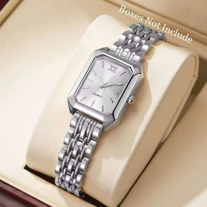 Fashion Rectangle Women Quartz Watch Luxury Analog Wristwatches Reloj Mujer Girls Clock Gift（Without Box） - Silver White No B