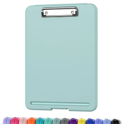 Clipboard with Storage (Multiple Colors Available) with Low Profile Clip, 9.5 x 13 Inch Sturdy Portable Writing Board, Foldab