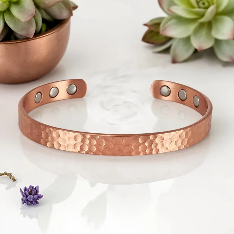 Vintage 99.9% Pure Copper Bracelets for Women Men Rose Color Cuff Bangles Charms Health Energy Gauss Magnets