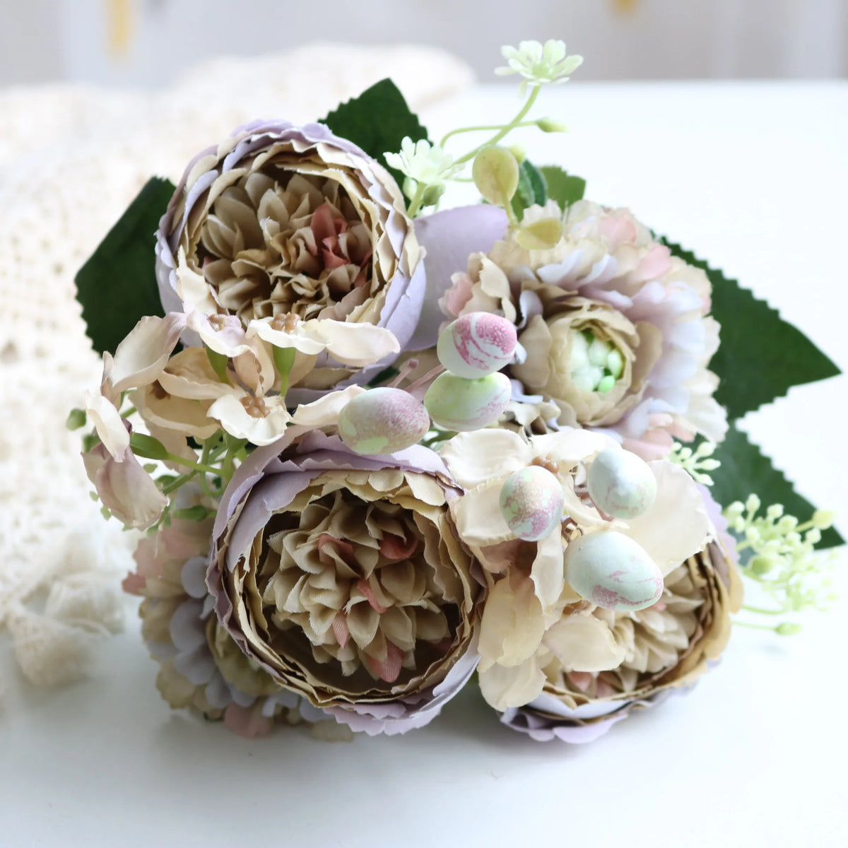 1pcs/30cm Rose Pink Silk Bouquet Peony Artificial Flower 5 Big Head 4 Small Bud Bride Wedding Home Decoration Artifi - 4