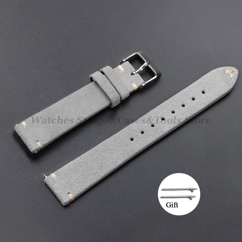 Vintage Genuine Suede Leather Watchband 14mm 16mm 18mm 20mm 22mm for Omega for Seiko Handmade Bracelet Quick Release Watch St