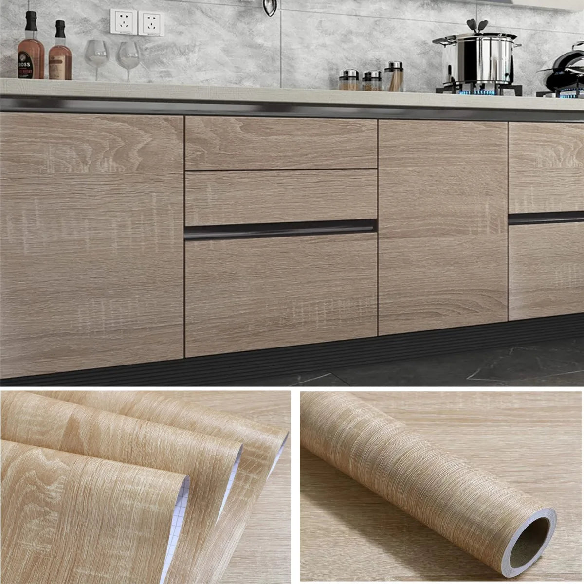 55cm Wide Wood Grain Vinyl Wallpaper for Door Wardrobe Cupboard Table Furniture Waterproof Self Adhesive Stickers Home Decor 