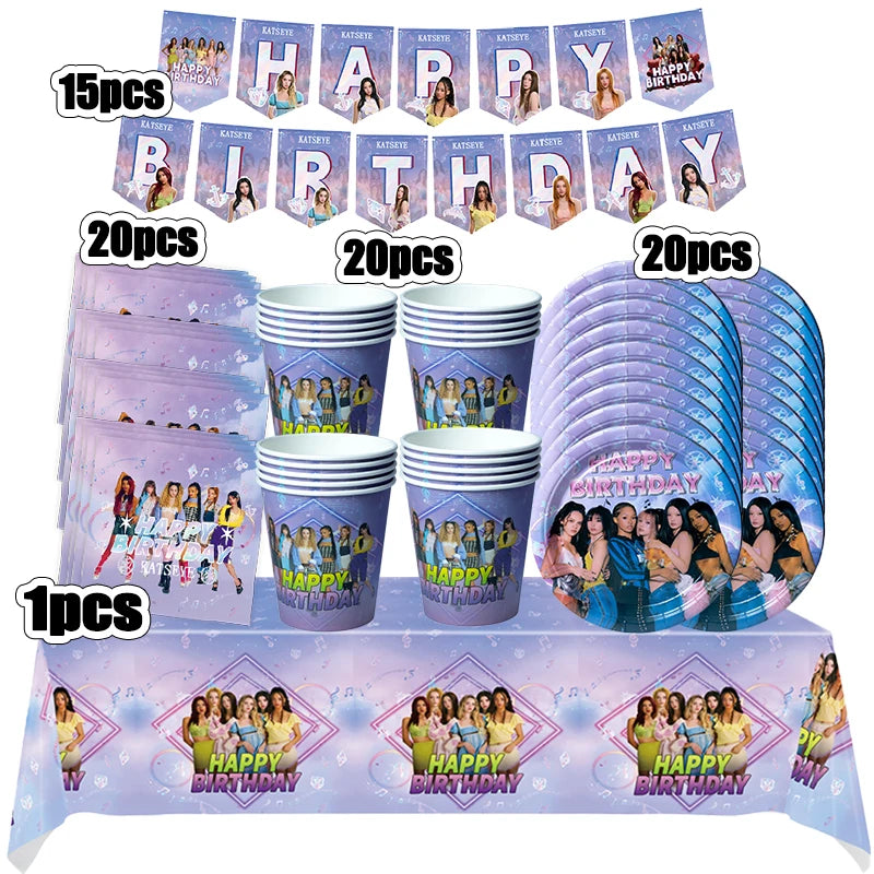 New Katseye Birthday Decoration Superstar Party Favors Stickers Poster Balloons Backdrop Banner Cake Decoration Baby Showe Gi