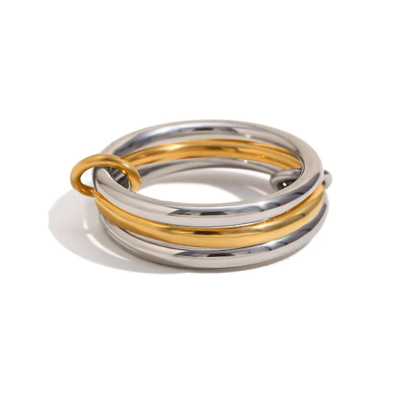A Niche Two-Color Four-Ring Copper Jewelry Ring, Hypoallergenic, Ins Style, Stacking Artifact, Suitable For Young Wome Jewelr