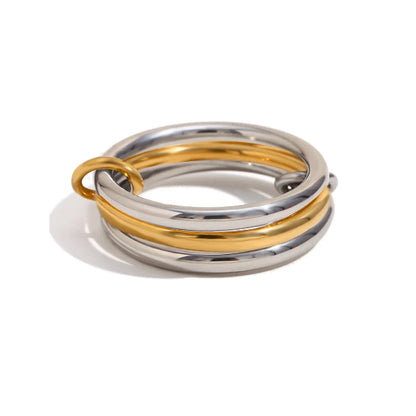 A Niche Two-Color Four-Ring Copper Jewelry Ring, Hypoallergenic, Ins Style, Stacking Artifact, Suitable For Young Wome Jewelr