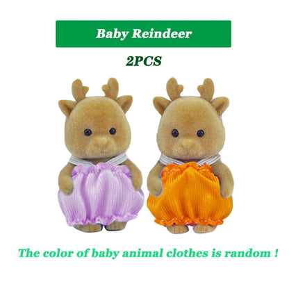 Rabbit Doll 1/12 Micro Dollhouse Reindeer Sheep Elephant Squirrel Family Kitchen Toy Miniature Furniture Set Girl Toy Gift - 