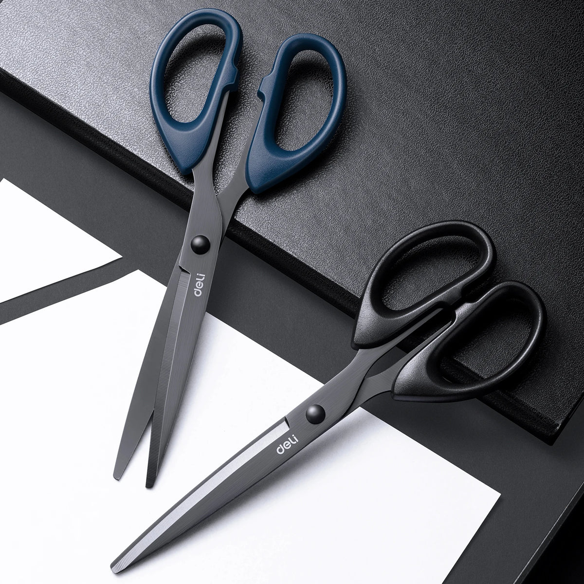 DELI Professional Office Scissors 180mm Heavy Duty Scissors with Black Blade Sharp Stainless Steel Cutting Tool for Paper Cra
