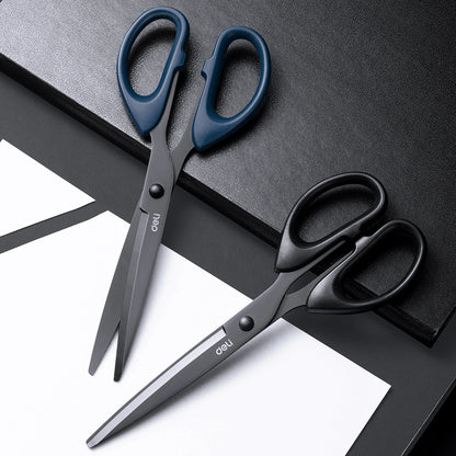 DELI Professional Office Scissors 180mm Heavy Duty Scissors with Black Blade Sharp Stainless Steel Cutting Tool for Paper Cra
