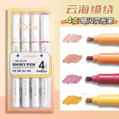 4 Colors/box Kawaii Glitter Highlighter Pen Pastel Fine Pastel Highlighter Marker Scrapbook Painted Stationery School Supplie