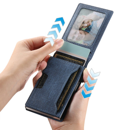 Push-out Card Faux Leather Card Holder Wallet Holder Large Capacity Can Hold 1-12 Cards 1 Photo Black/Brown/Blue