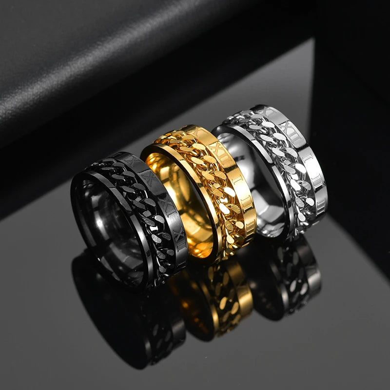 Cool Stainless Steel Rotatable Men Ring Spinner Chain Punk Women Jewelry for Party Gift