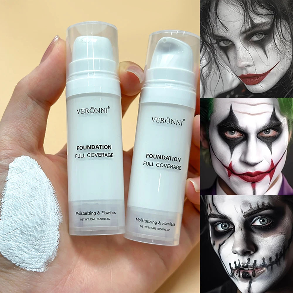 White Liquid Foundation, Full Coverage Heavy Duty Coverage, Creamy Liquid Formula for Goth Makeup, Cosplay, Long-Lasting Matt
