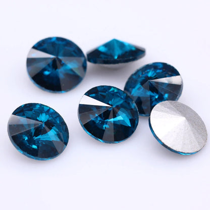 Fantastic 6/8/10/12/14/16/18/25MM Rivoli Cabochons Round Fancy Rhinestone Crystal For Applique Clothing Garment Decoration Be