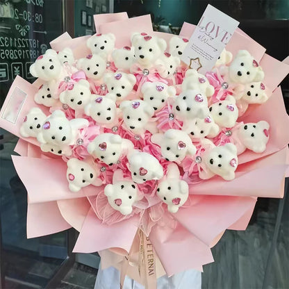10pcs/Pack 12CM Couple Bear Flower Bouquet Dolls Mini Foam Teddy Bears Plush DIY Valentines Flower Gifts Packaging Accessor p