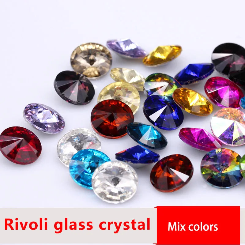 Fantastic 6/8/10/12/14/16/18/25MM Rivoli Cabochons Round Fancy Rhinestone Crystal For Applique Clothing Garment Decoration Be