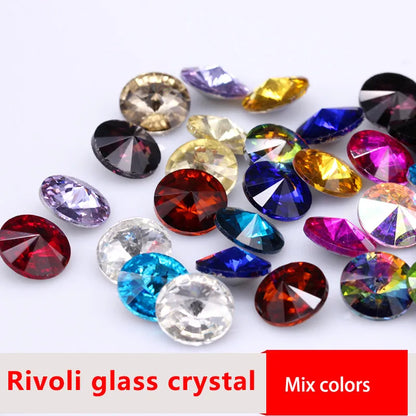 Fantastic 6/8/10/12/14/16/18/25MM Rivoli Cabochons Round Fancy Rhinestone Crystal For Applique Clothing Garment Decoration Be