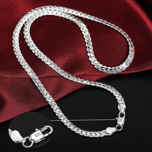 Hot 925 Sterling Silver 6mm Side Chain 16/18/20/22/24 Inch Necklace For Women Man Fashion Wedding Engagement Jewelry Gifts