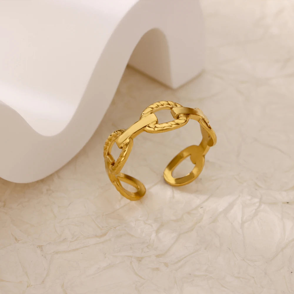 Stainless Steel Zircon Geometric Rings For Women Luxury Evil Eye Gold Color Adjustable Trendy Wedding Aesthetic Jewerly Gift 