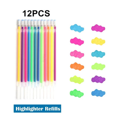 12/24Pcs Metallic Glitter Colors Gel Pens & Pen Refills For School Office Adult Coloring Book Journals Drawing Art Markers - 