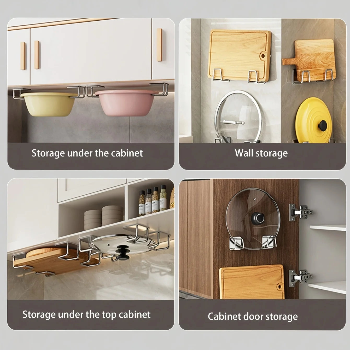 4Pcs Kitchen Storage Rack, Punching-free Wall Under Cabinet Cutting Board , Multi-functional , Accessories