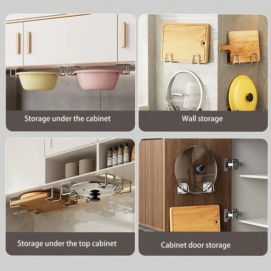 4Pcs Kitchen Storage Rack, Punching-free Wall Under Cabinet Cutting Board , Multi-functional , Accessories