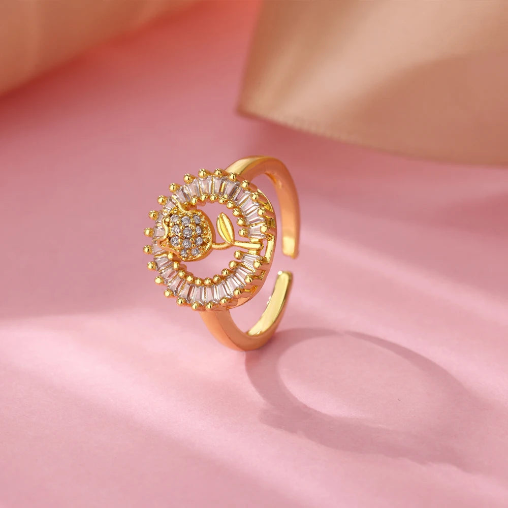 Stainless Steel Zircon Geometric Rings For Women Luxury Evil Eye Gold Color Adjustable Trendy Wedding Aesthetic Jewerly Gift 