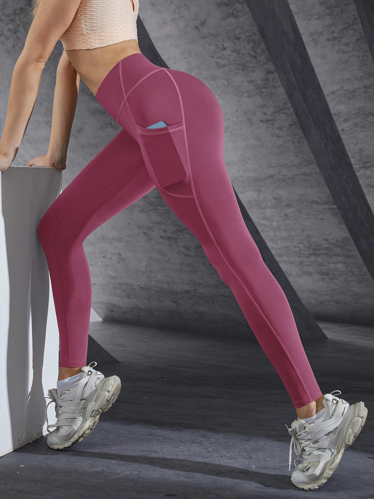 New High Waist Women's Leggings Stretch Yoga Pants Tights With Pockets Push Up Fitness Running Sportswear Solid Color Pants -