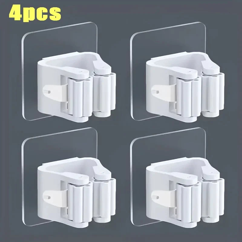 Home Storage Rack Wall Hanging Shelf Bathroom Shower Holder Storage Traceless Hook Mop Organizer Waterproof Broom Hanger - 4p