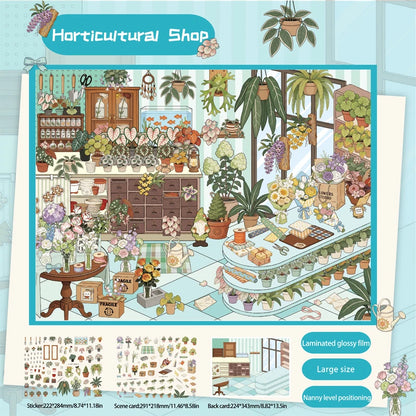 Immersive Scene-Creating Stickers, Multi-Scene Miniature Store Material Stickers, Panoramic Positioning, No-Cut DIY Journal D