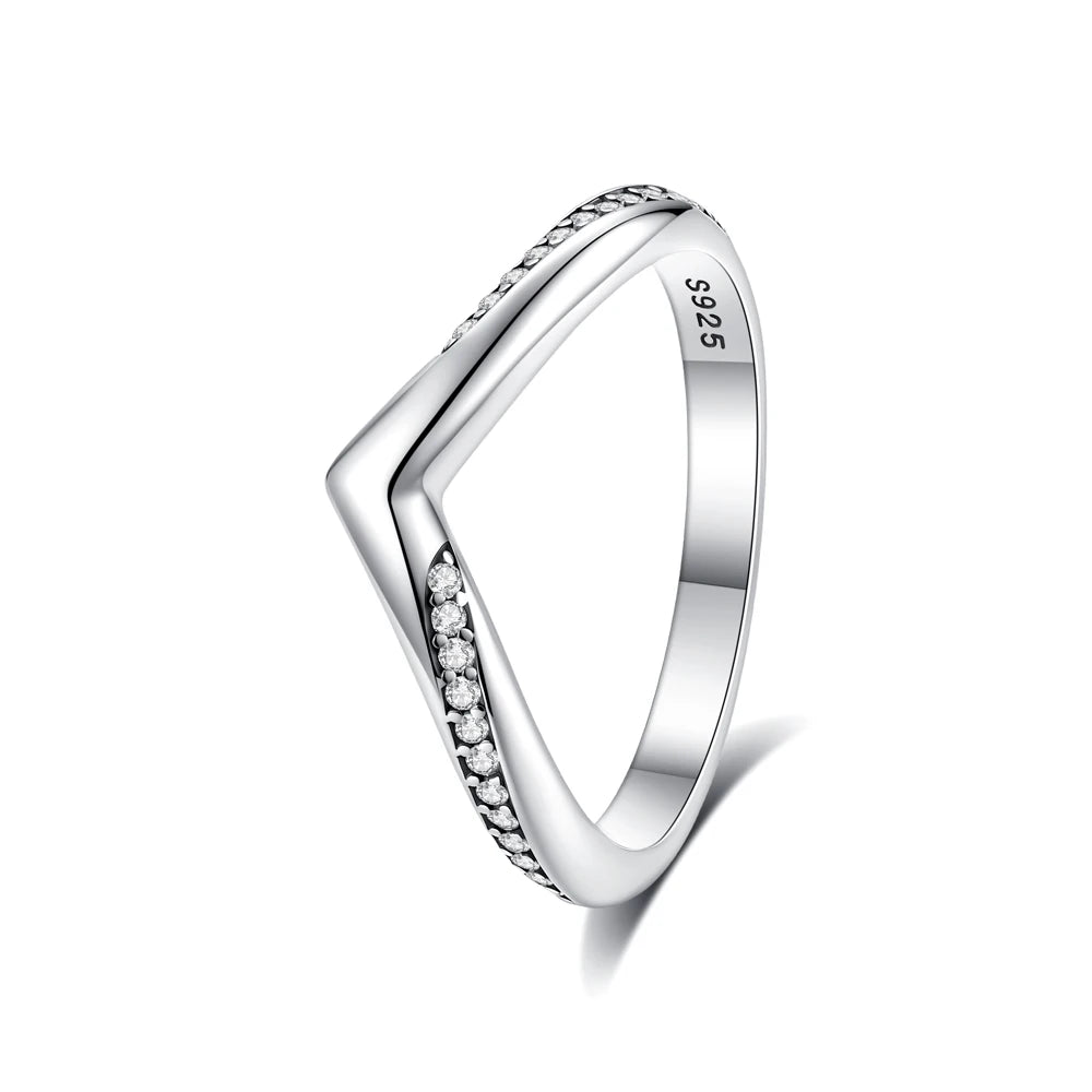 Original 925 Sterling Silver Ring Love Heart Pave CZ Crystal Stackable Rings For Women Wedding Engagement Birthday Gift Jewel