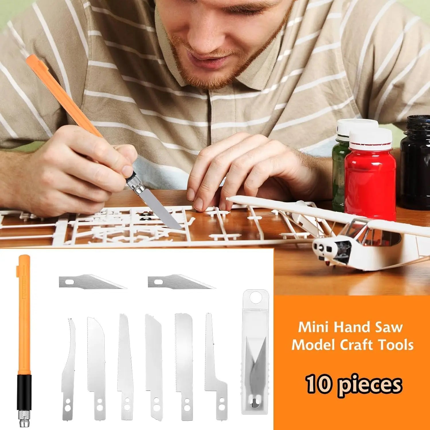 Joystar Mini Hand Saw Model Craft Tools with 8 DIY Craft Pieces Blades Modelling Knife for Hand Cutting Model Building