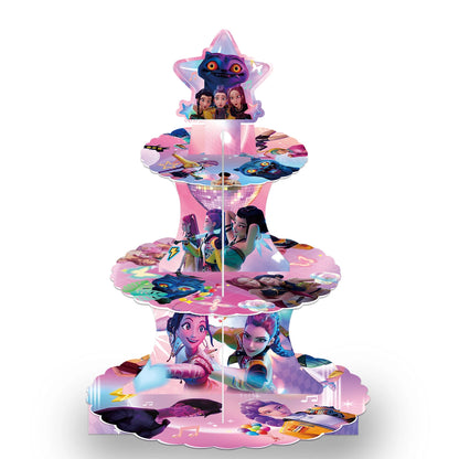 Kawaii Party Decoration KPOP Demon Hunters Cake Rack Three Layer Cake Stand Cartoon Halloween Decorations