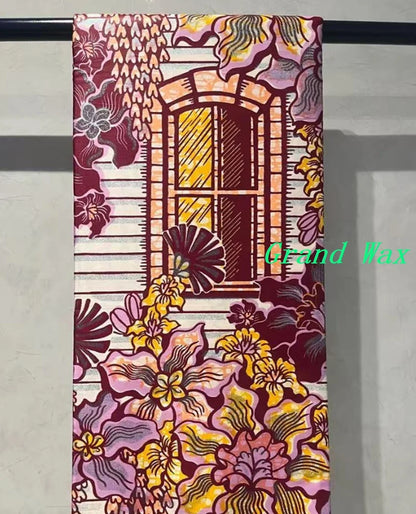 New Purple 6 Yards Super Grand Gold Wax Shinning Print Africa Real Wax Fabric Nigerian Loincloth Batik Cotton Material For Se