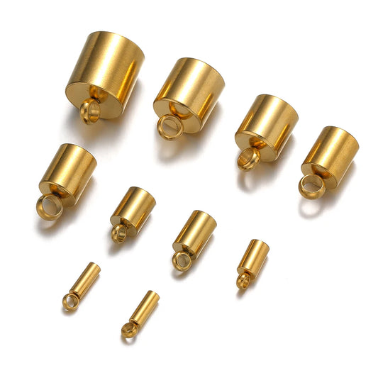 20pcs Stainless Steel Crimp End Caps Leather Cords End Tip Beads Caps PVD Plated Gold Clasps DIY Jewelry Making Finding Suppl