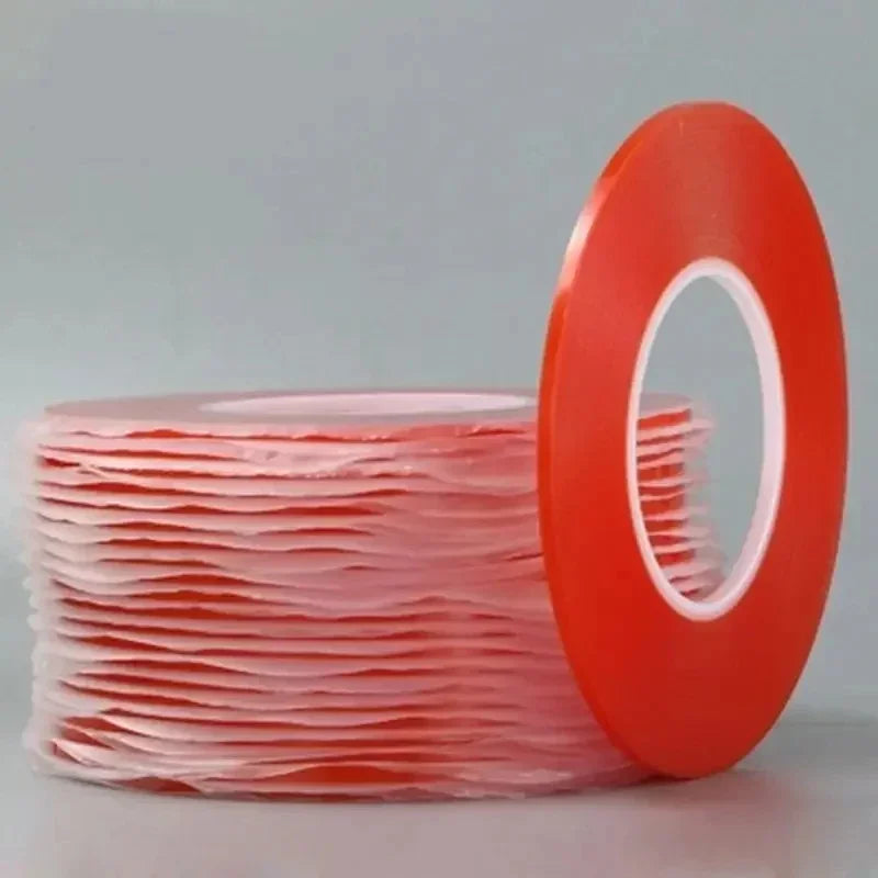 0.2MM 1/2/3/5/10mm 50M Strong Acrylic Adhesive PET Red Film Clear Double Side Tape No Trace For Phone Tablet LCD Screen Glass