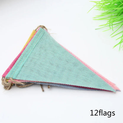 4M Colorful Jute Linen Flags Pennant Birthday Bunting Banners Wall Hanging Wedding Hanging Banner Party Garland for Home Deco